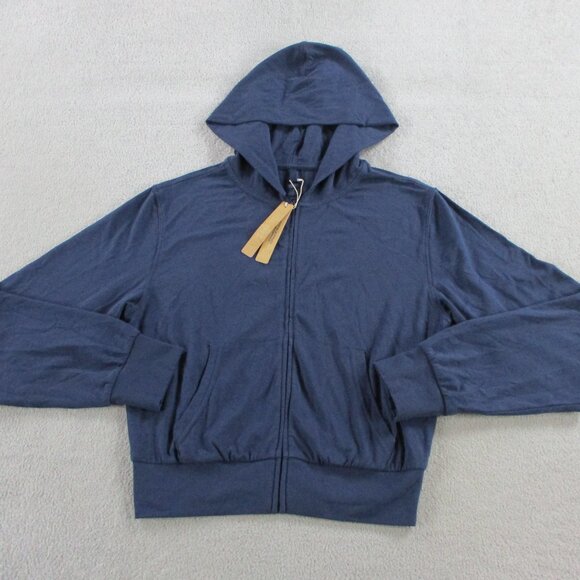 SKIMS Cotton Jersey Zip Up Slim Hoodie Womens Small Navy Blue Cropped Sweatshirt - Picture 3 of 10